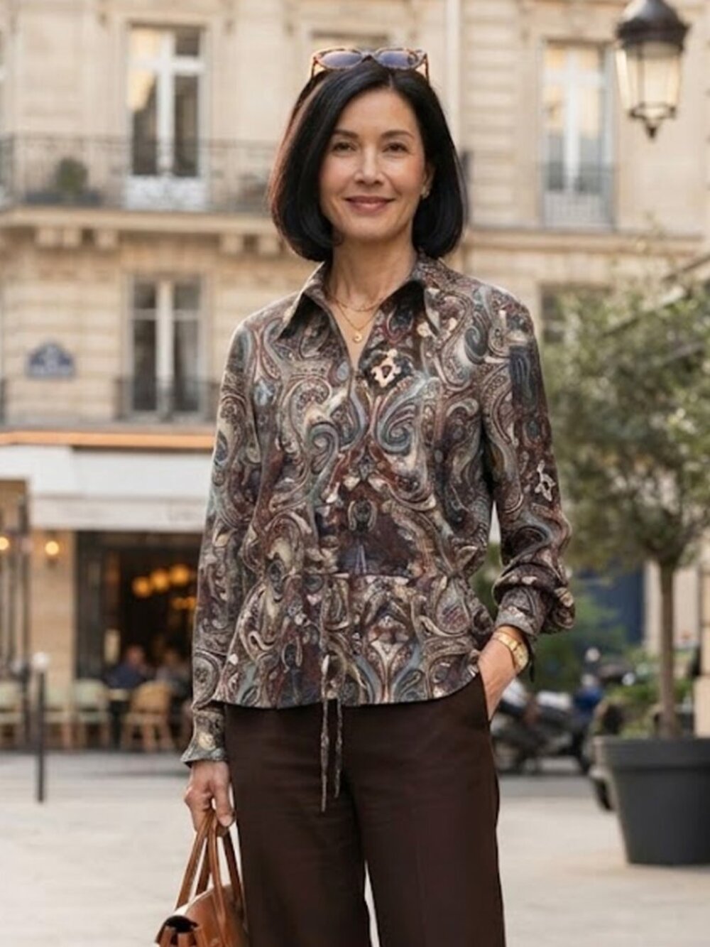 Tracy McWilliams Silk Paisley Drawstring Drop Waist Blouse Size Medium